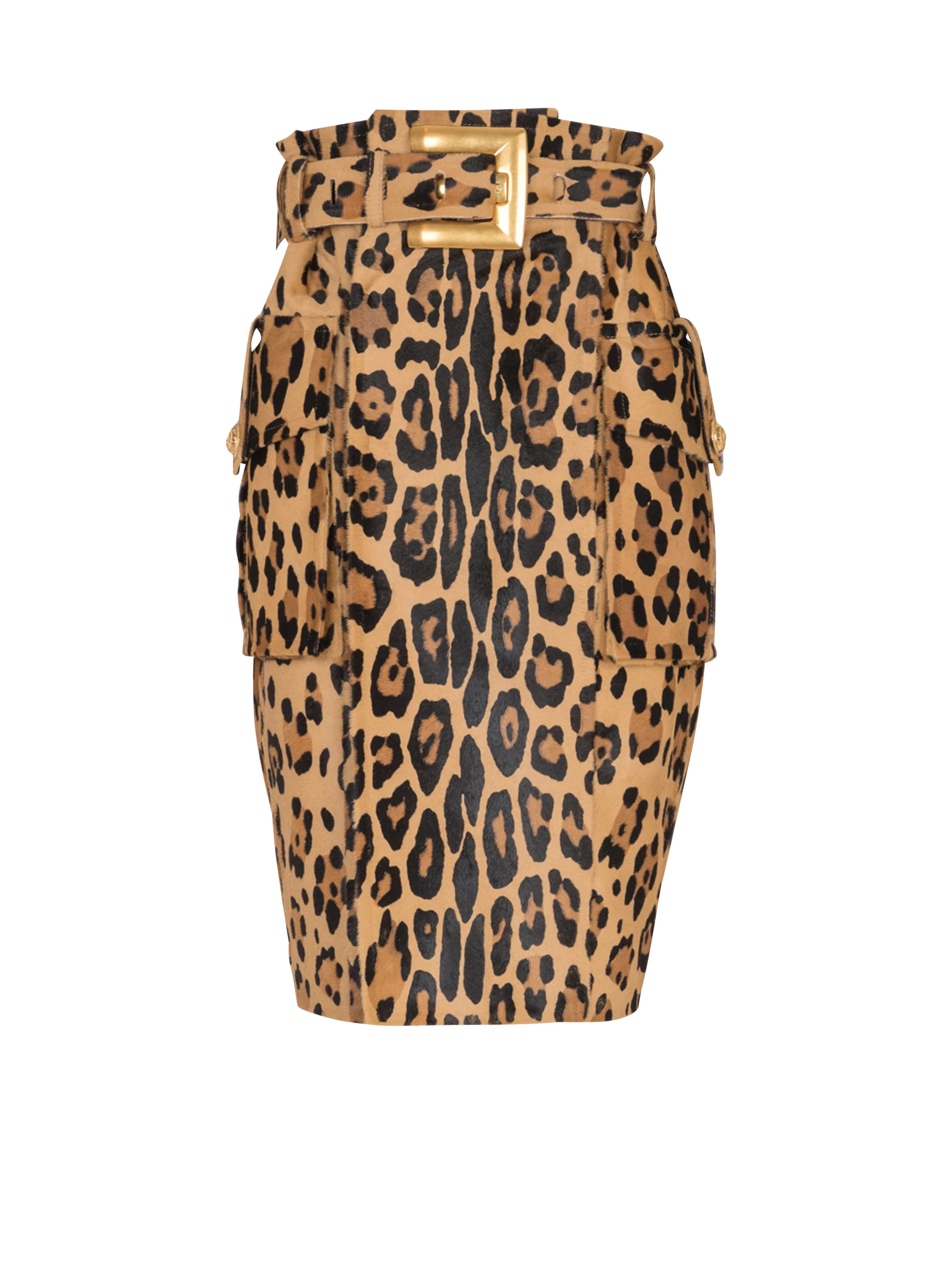 Ponyskin-style leather midi skirt with leopard pattern - 1