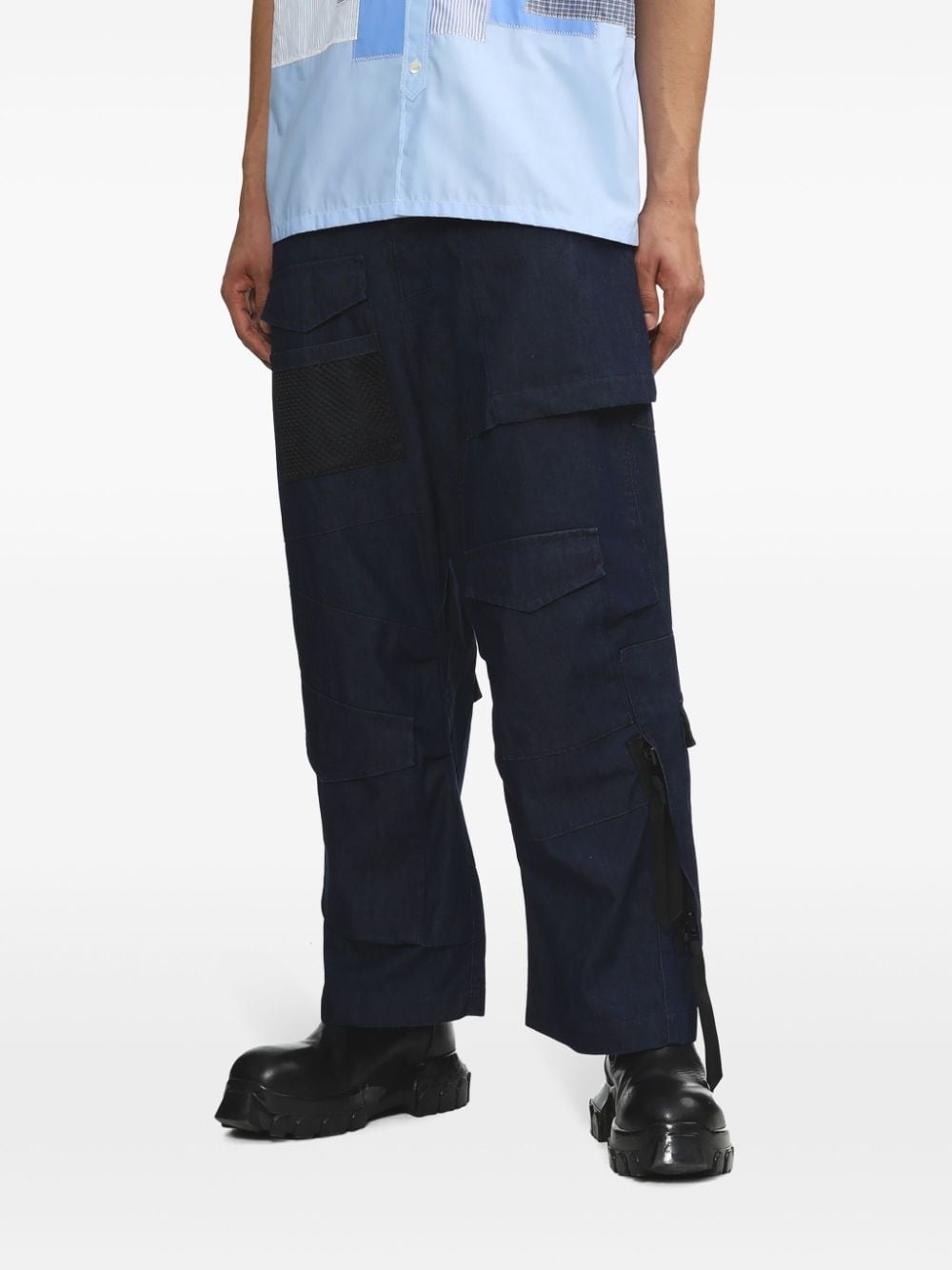 wide-leg cotton cargo trousers - 3