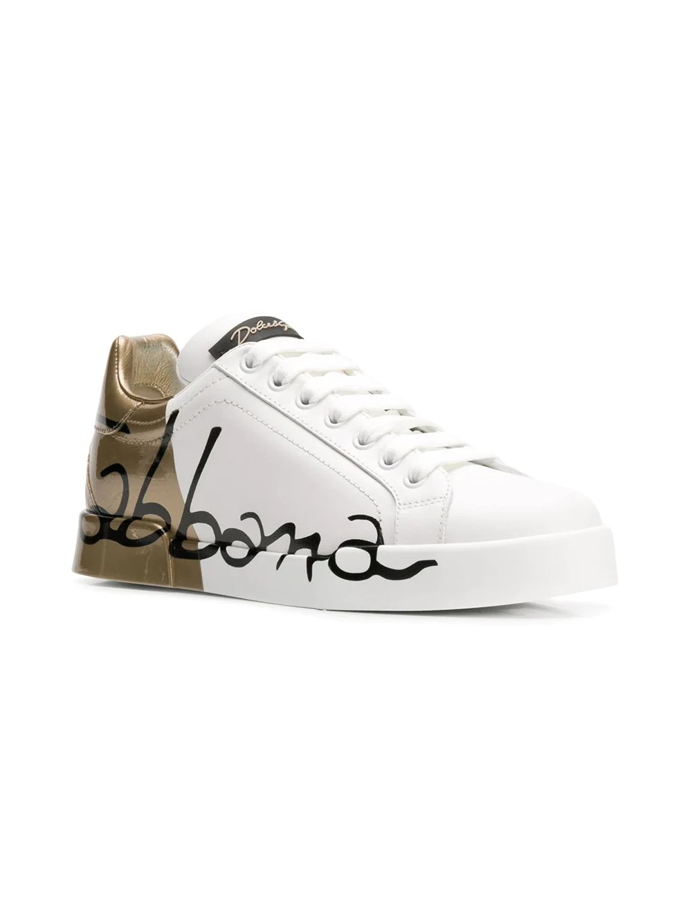 gold logo printed sneakers - 2