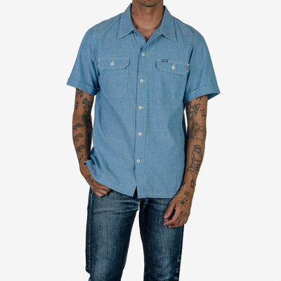 Iron Heart IHSH-388-BLU 4oz Selvedge Short Sleeved Summer Shirt - Blue outlook