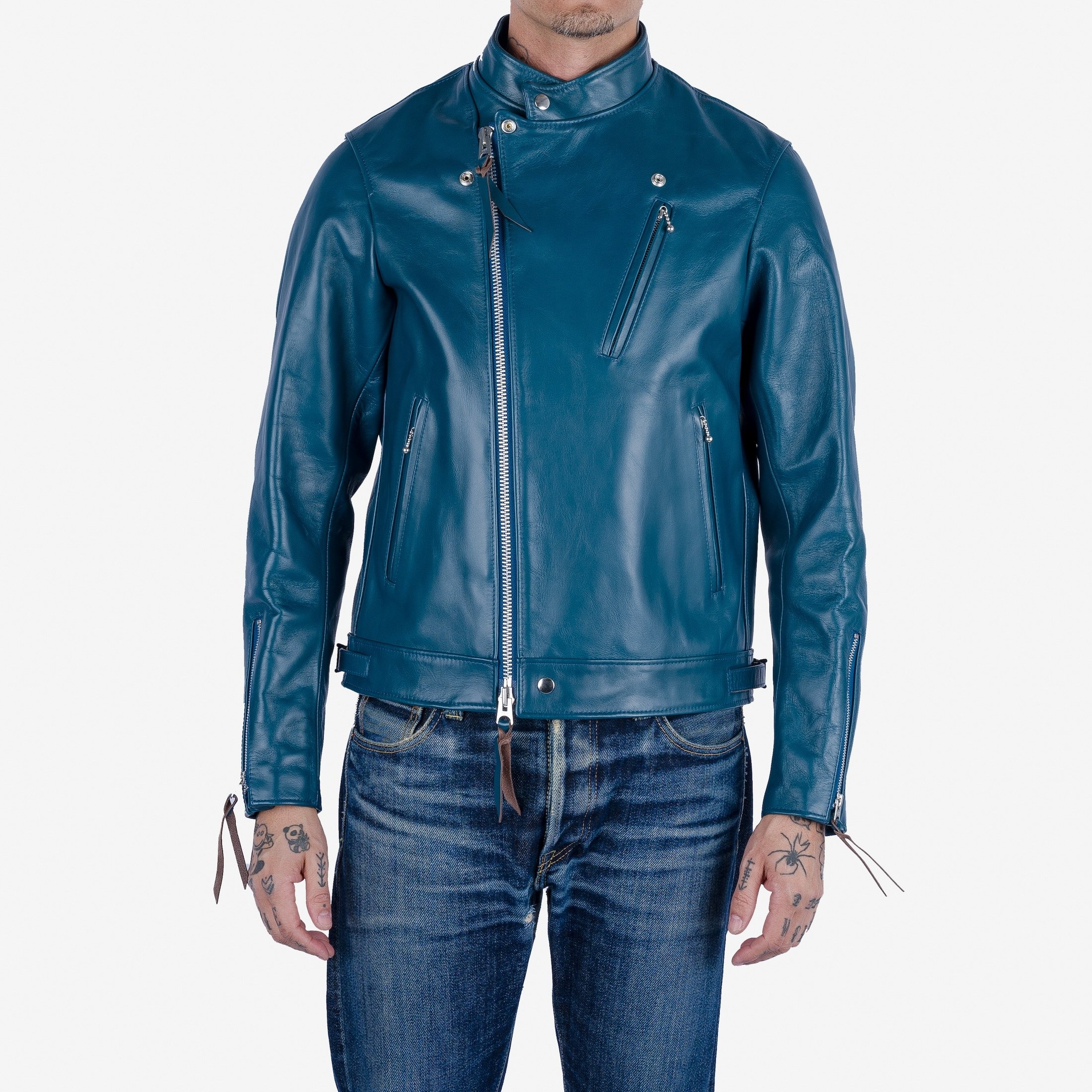 IHJ-128-BLU Japanese Horsehide Double Motorcycle Jacket - Blue - 2