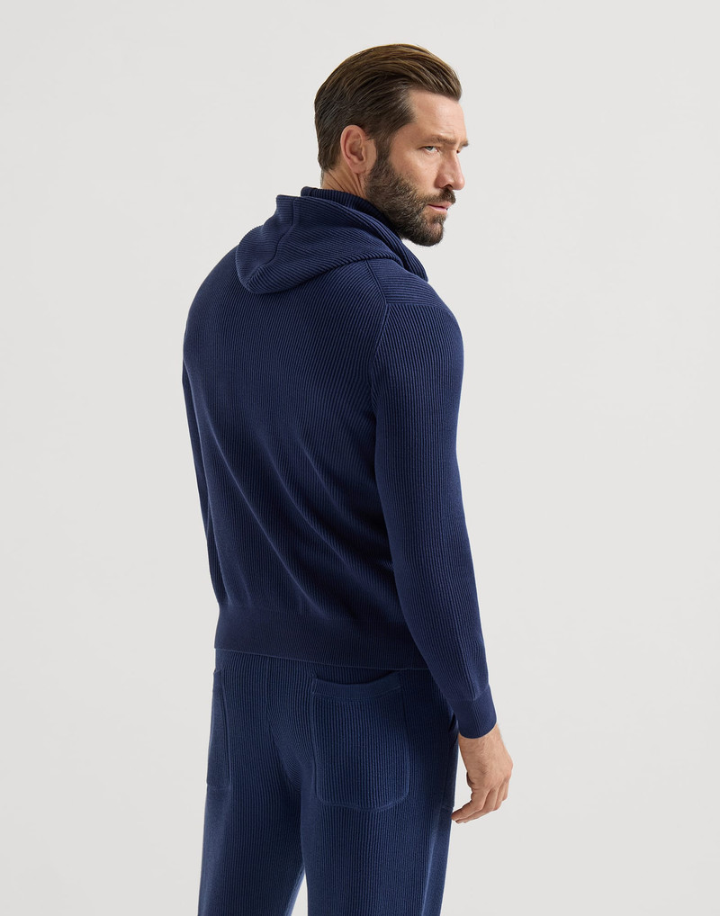 Cotton English rib knit hooded sweatshirt with logo and zipper 3