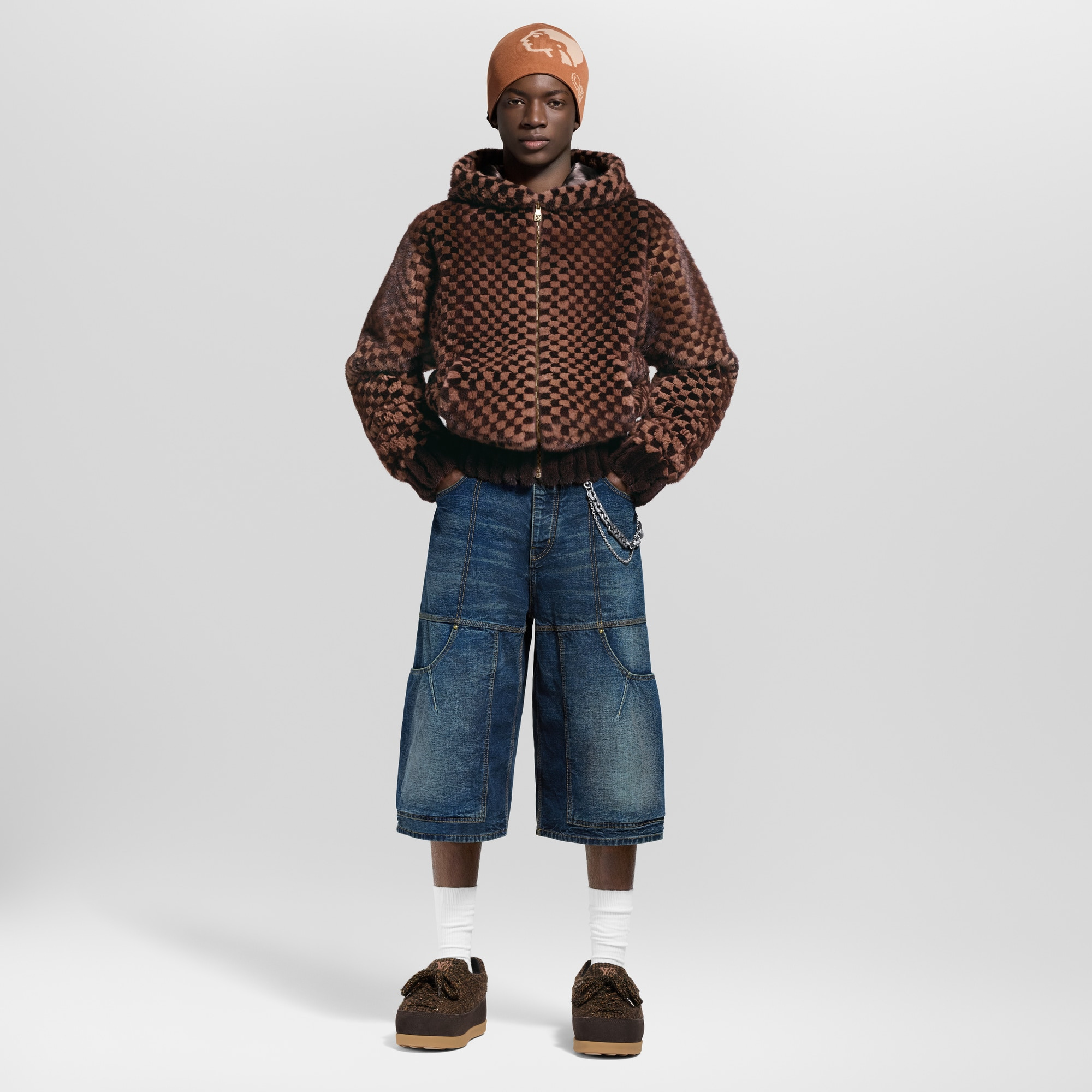Damier Intarsia Zipped Mink Hoodie - 3
