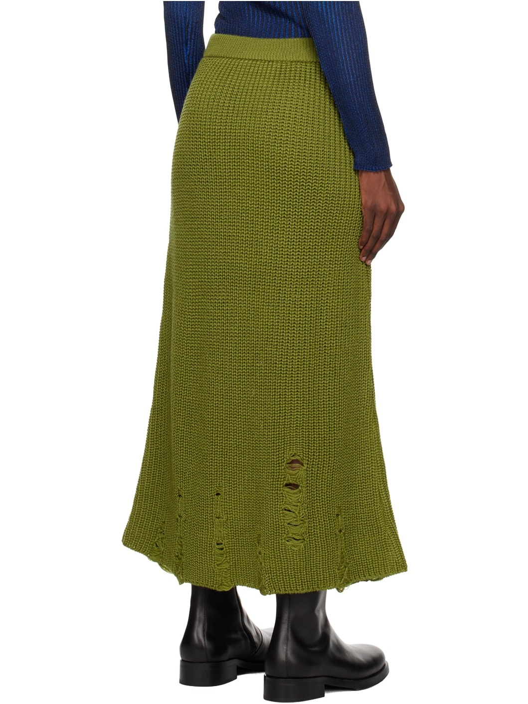 Green Distressed Midi Skirt - 3