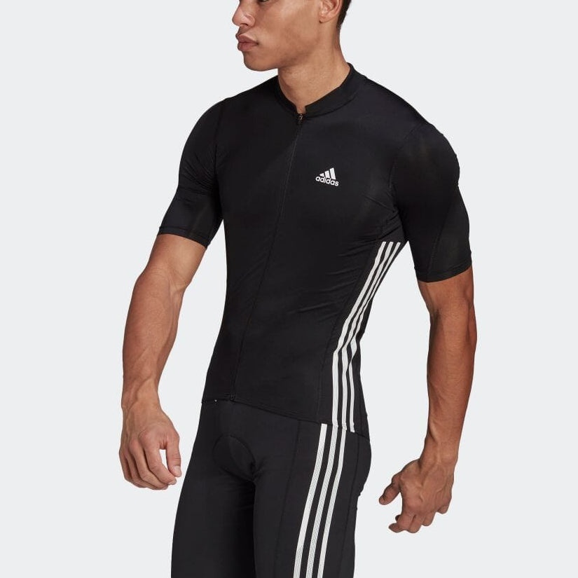 Men's adidas Logo Printing Stripe Zipper Half Sleeve Black T-Shirt GP8634 - 4