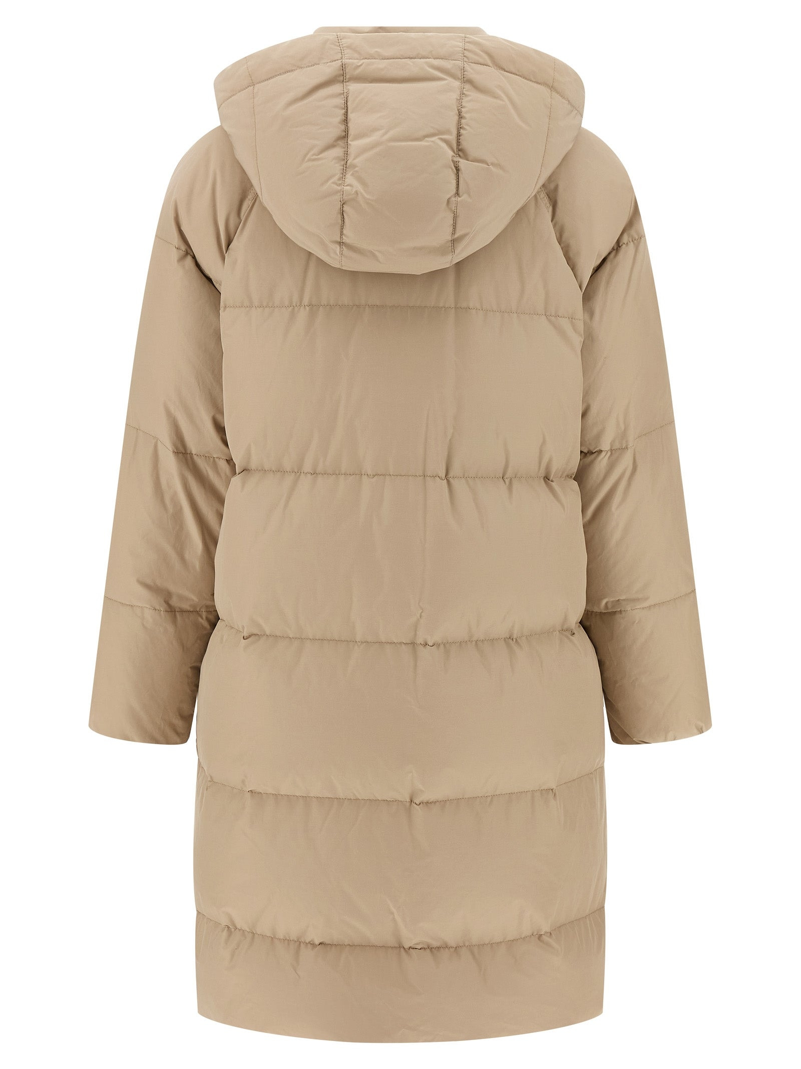 Shiny Zipper Pull Puffer Jackets Beige - 2