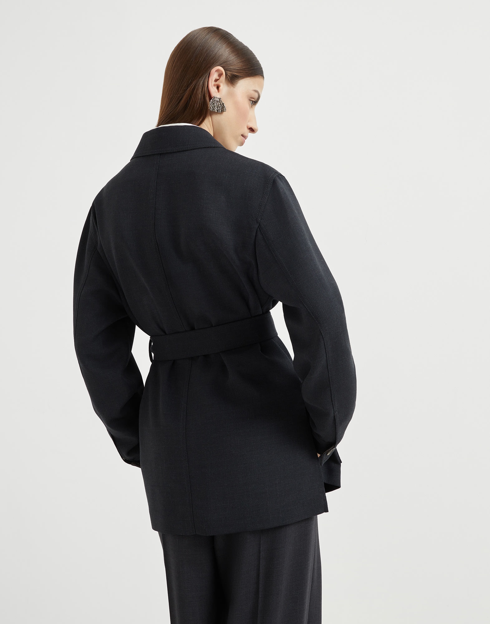 Virgin wool fluid crêpe twill safari blazer with monili - 2