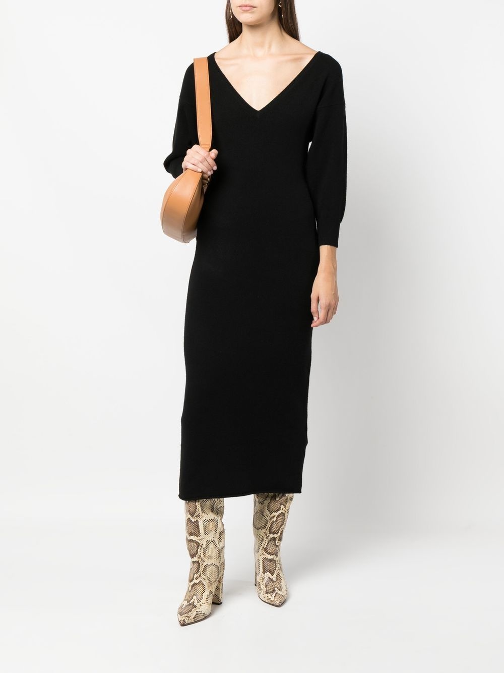 V-neck cashmere midi dress - 2