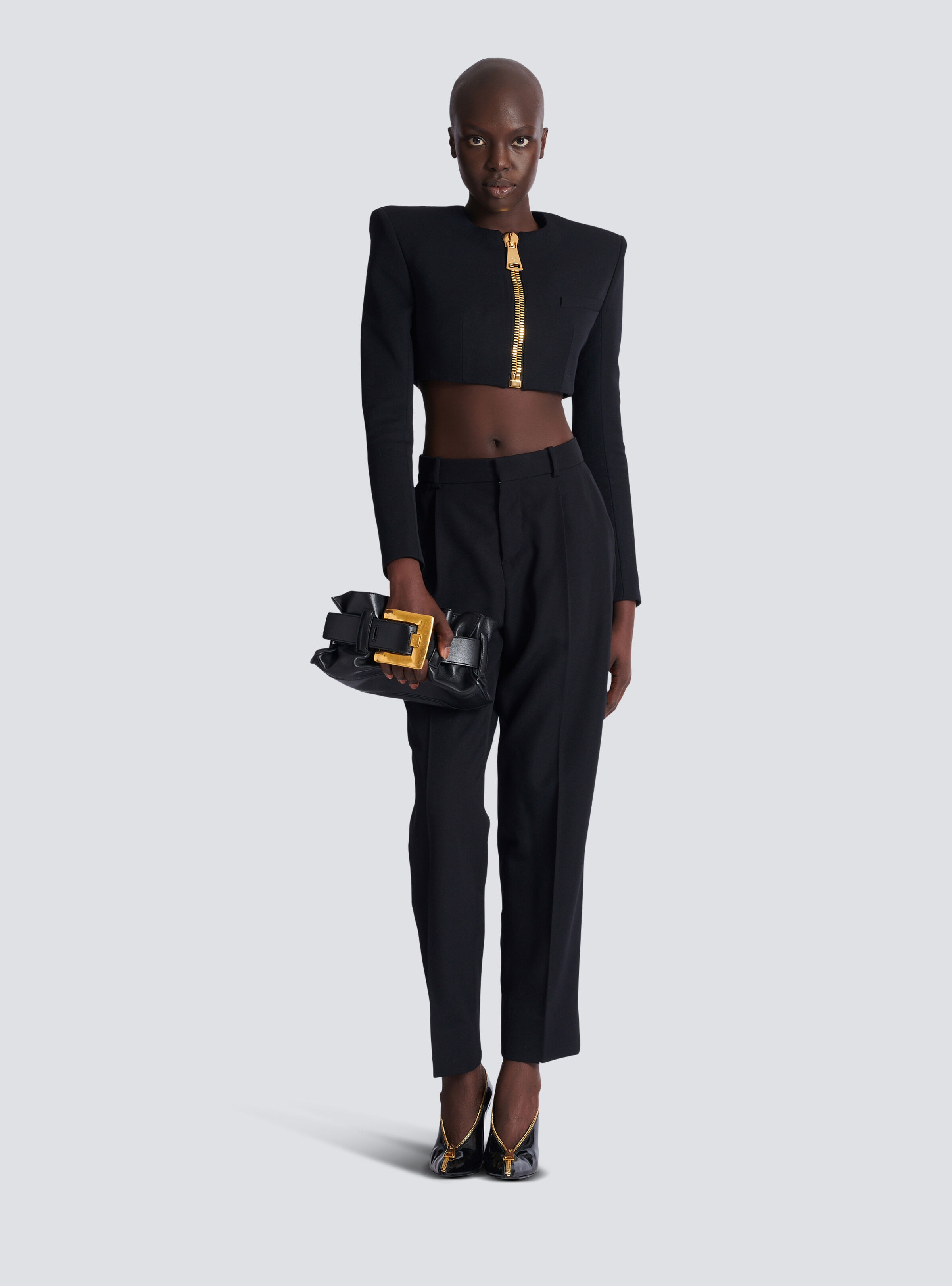Cropped jacket in grain de poudre wool - 2