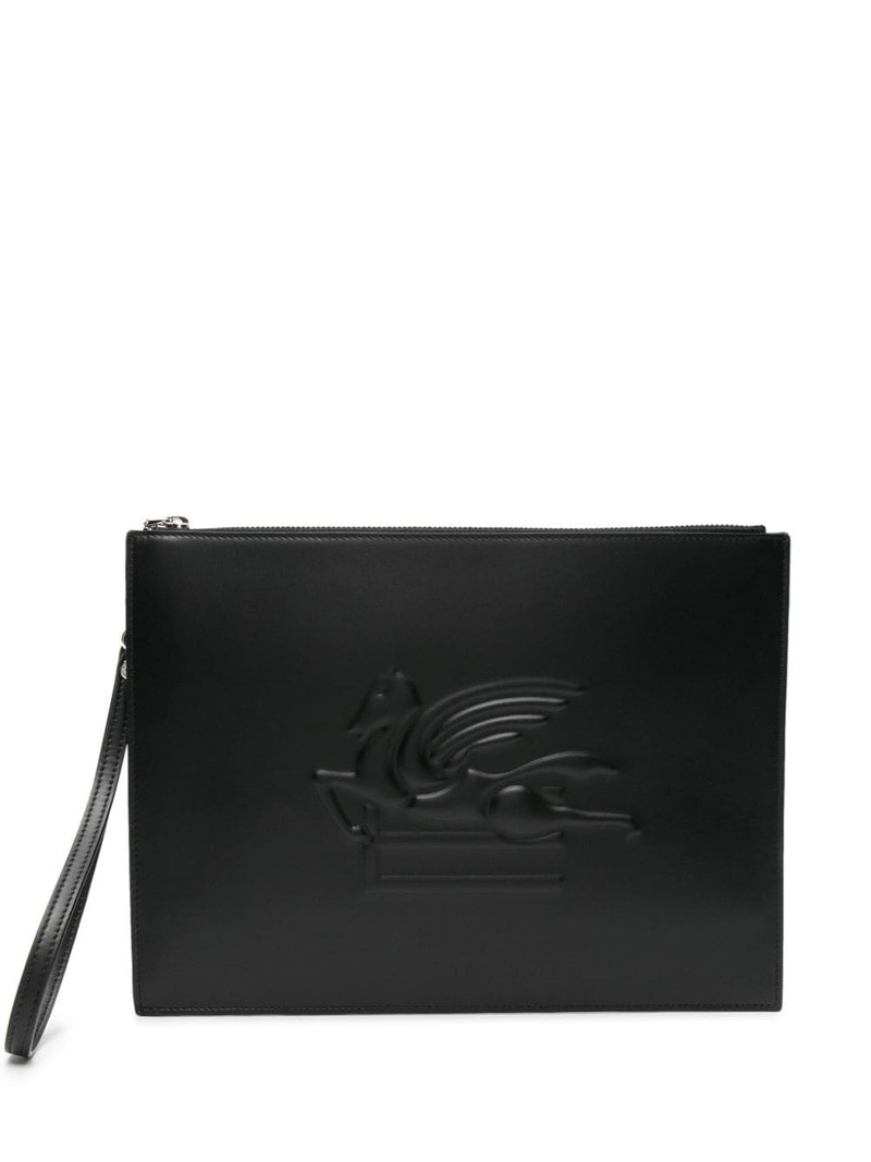 Pegaso-motif leather clutch bag 1