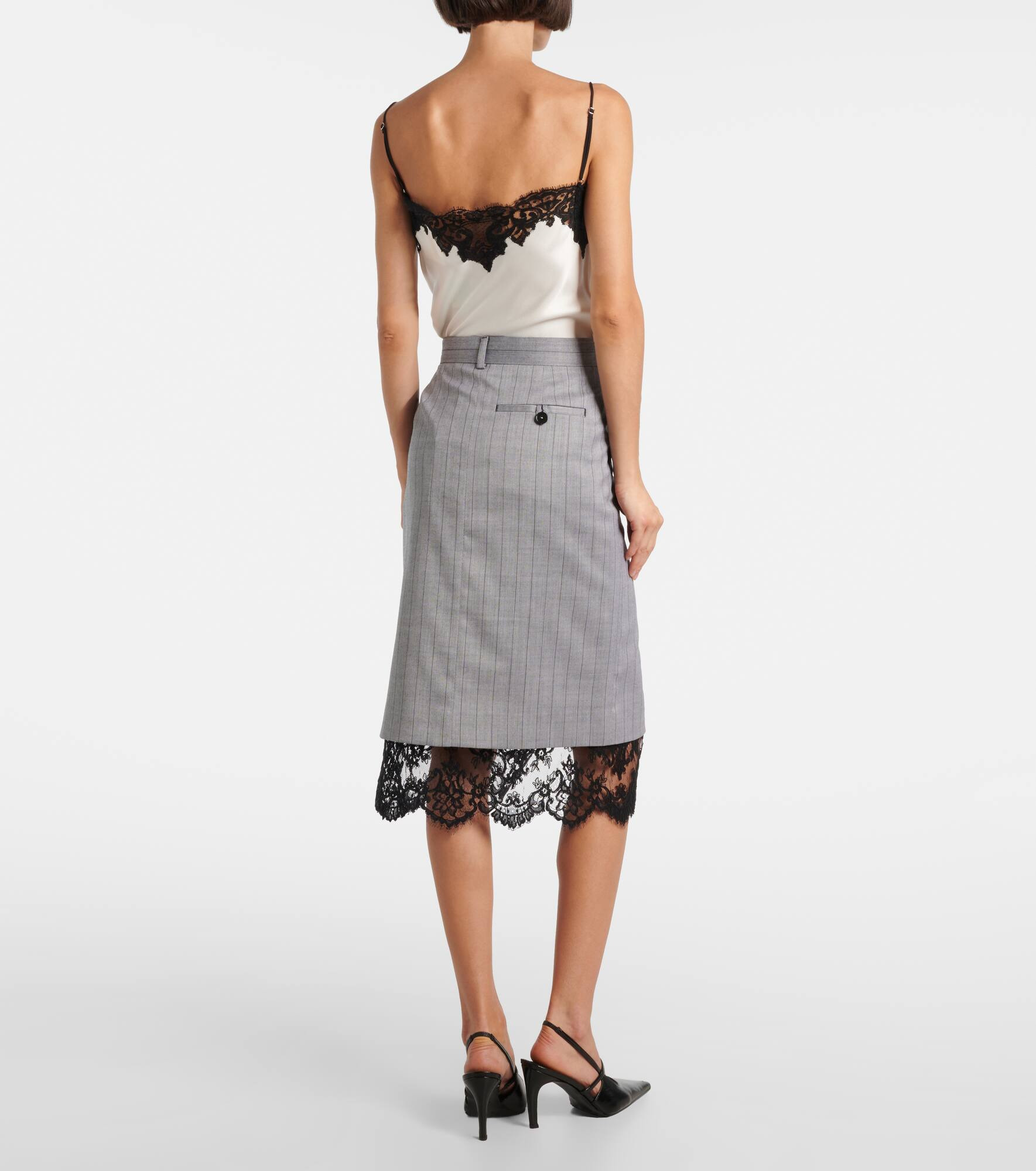 Pinestripe wool midi skirt - 3