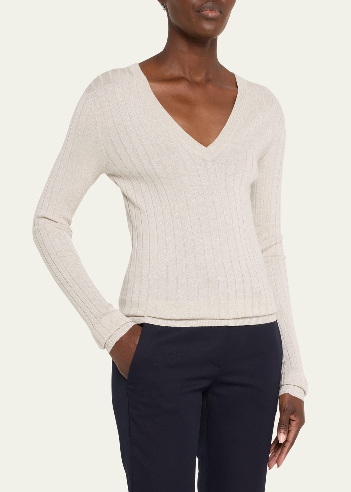 Cashmere-Blend Lurex Ribbed Knit Top - 4