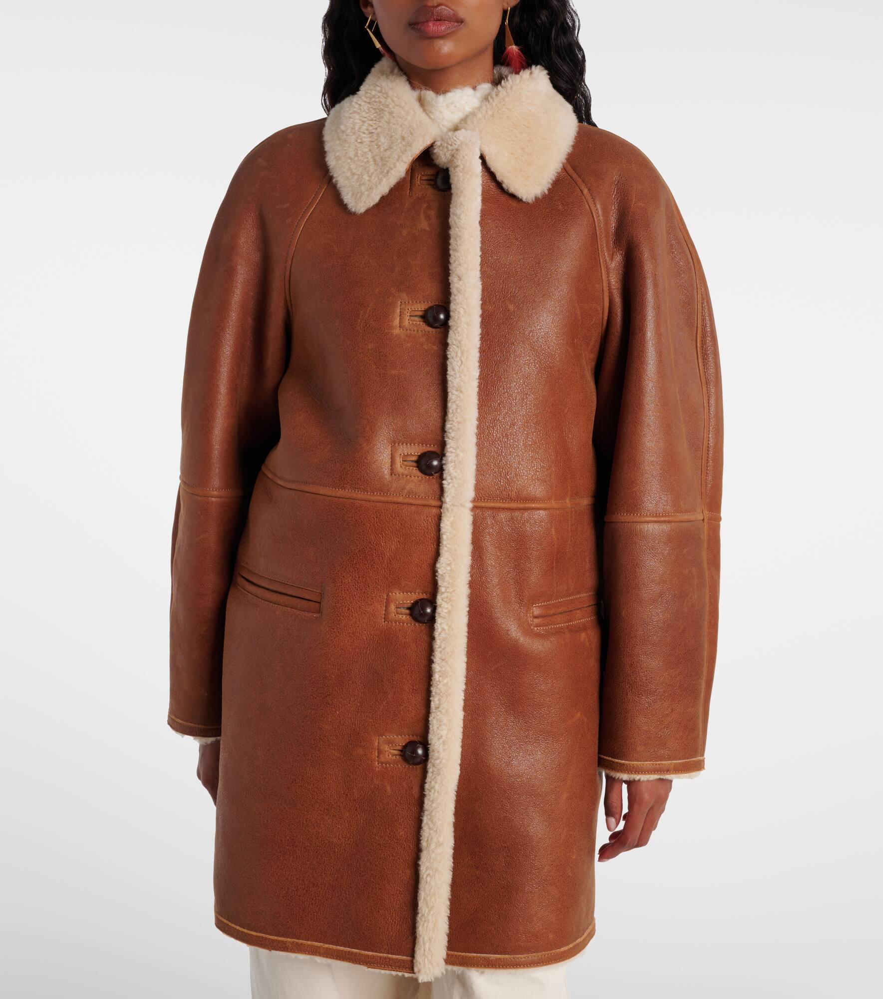 Berthie shearling-trimmed leather coat - 6