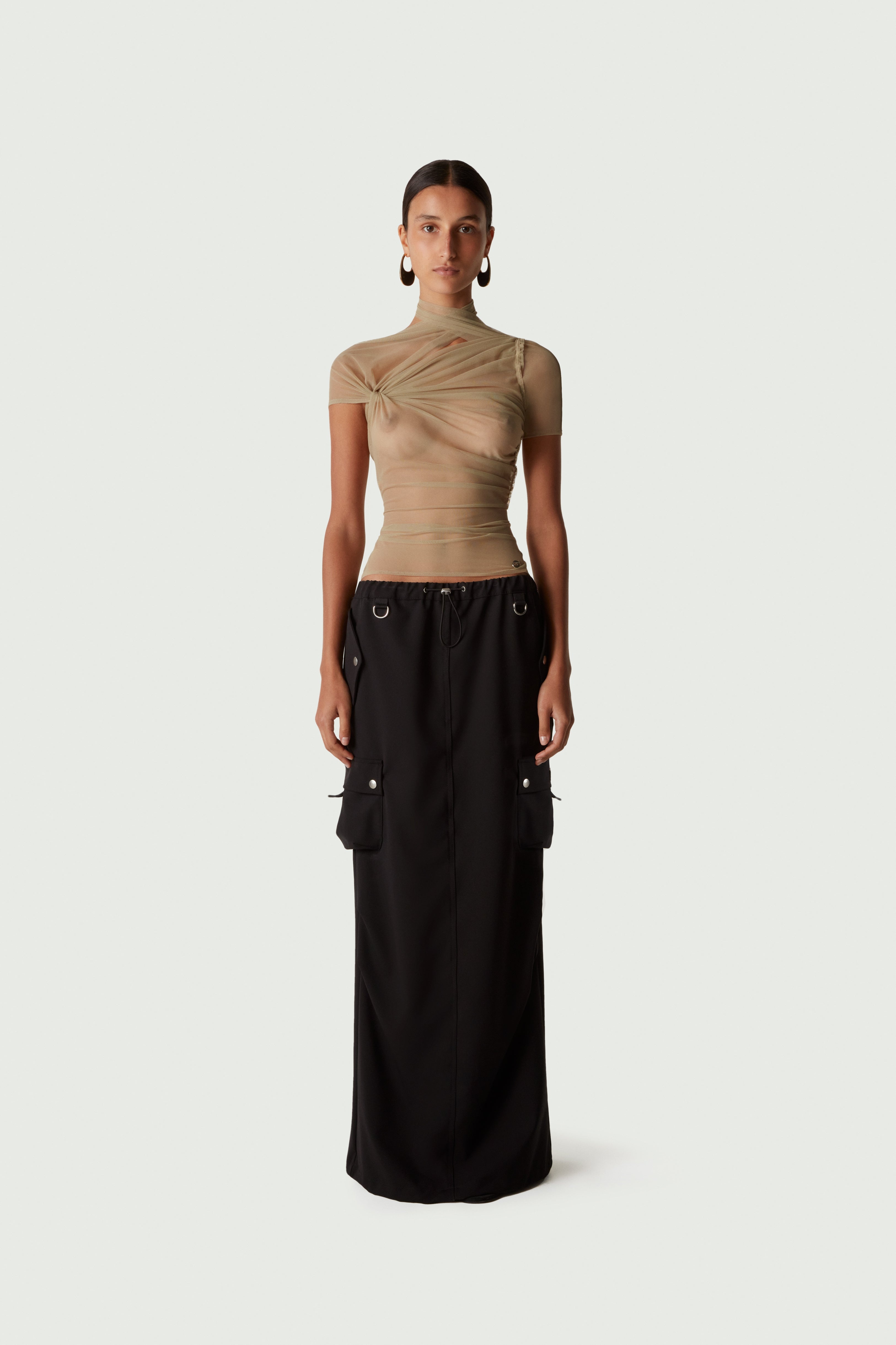 Asymmetric Draped Mesh Top - 2