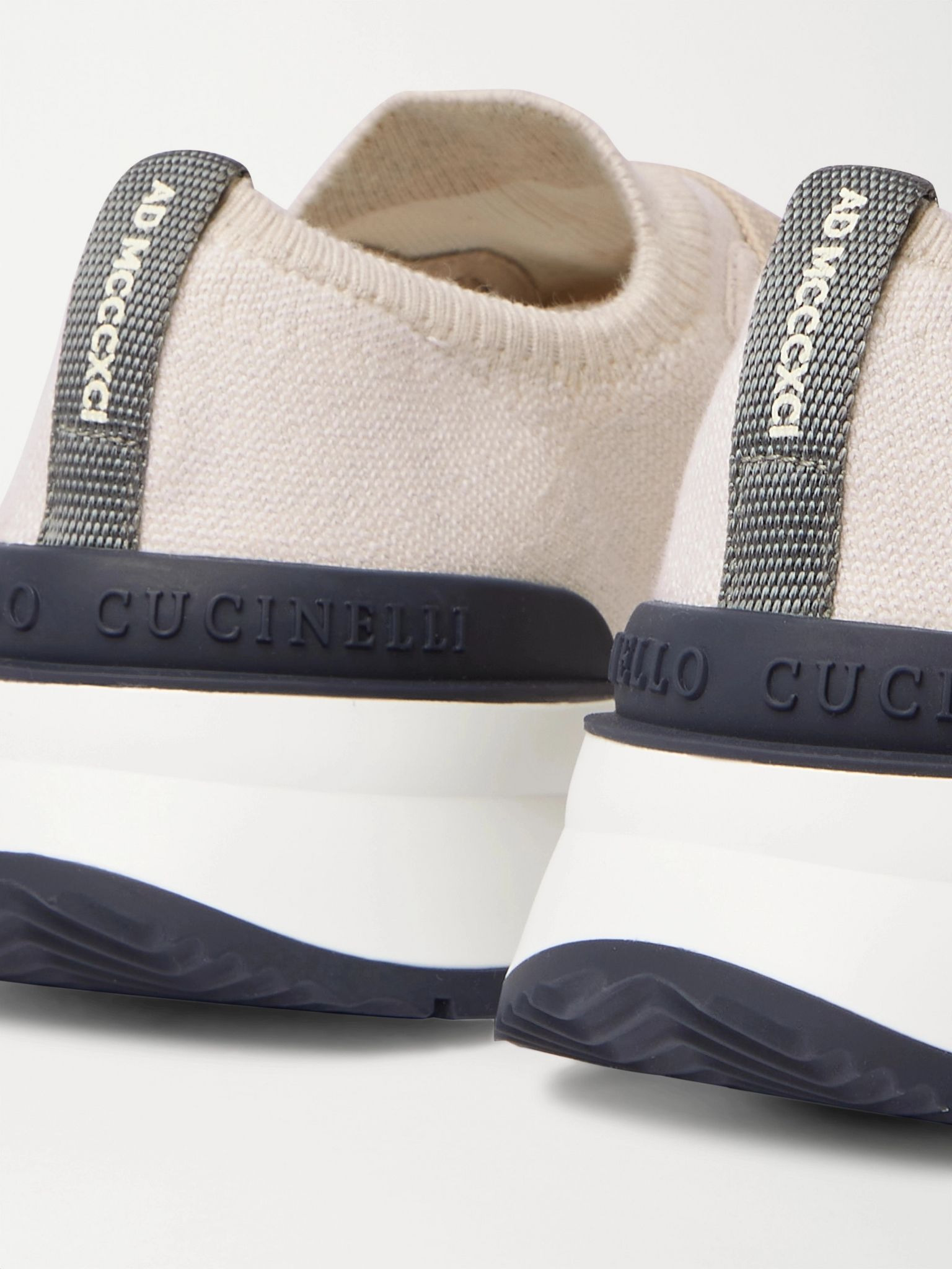 Suede-Trimmed Stretch-Knit Sneakers White - 5