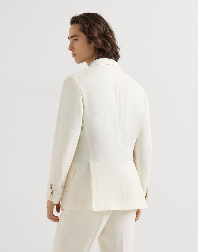 Silk, linen and wool hopsack deconstructed Cavallo blazer with metal buttons 3