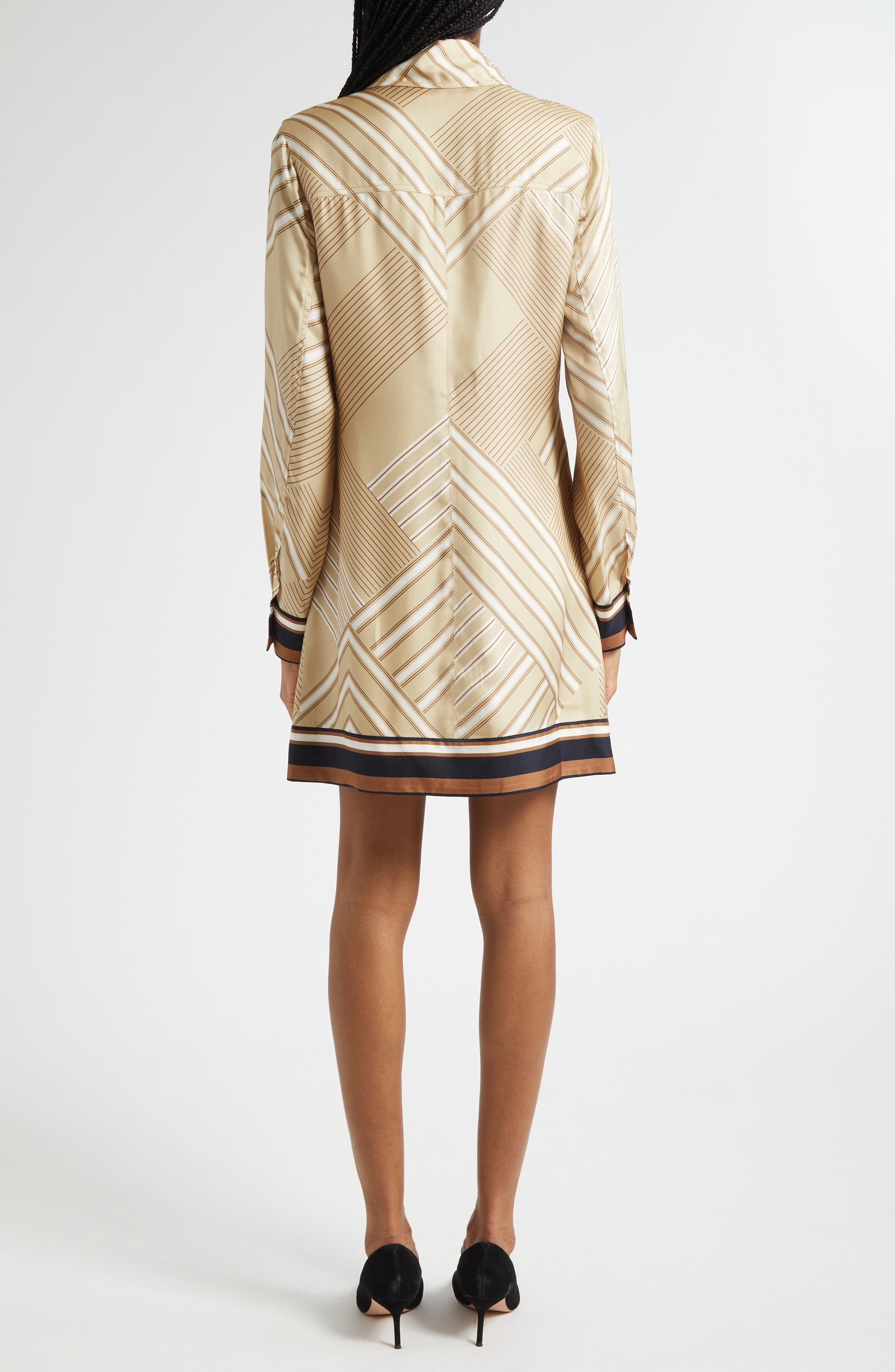 Veronica Beard Pryce Border Print Long Sleeve Silk Blend Shirtdress in Stone Khaki Multi at Nordstro - 2