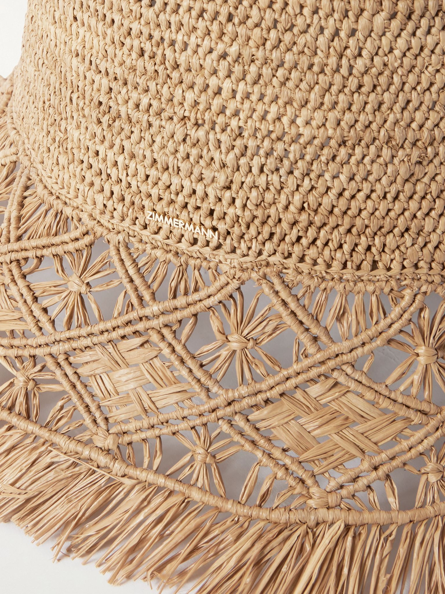Fringed macramé raffia bucket hat Beige - 3