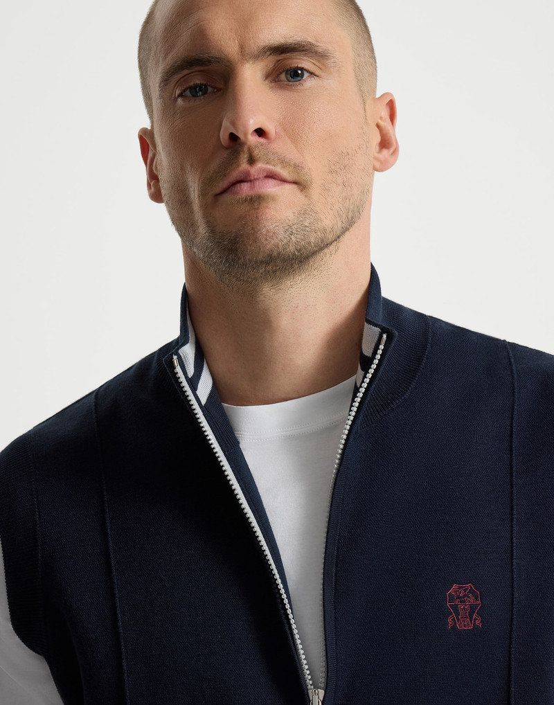 Cotton and silk French terry double knit vest with logo 4