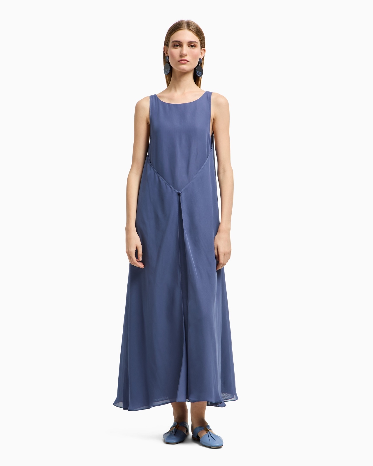 TECHNICAL GEORGETTE LONG DRESS WITH FRONT PANEL - 2