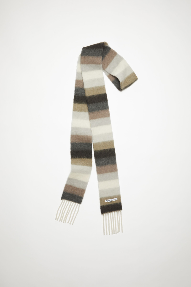 Wool-apaca fringe scarf - Skinny - Olive green/grey 1