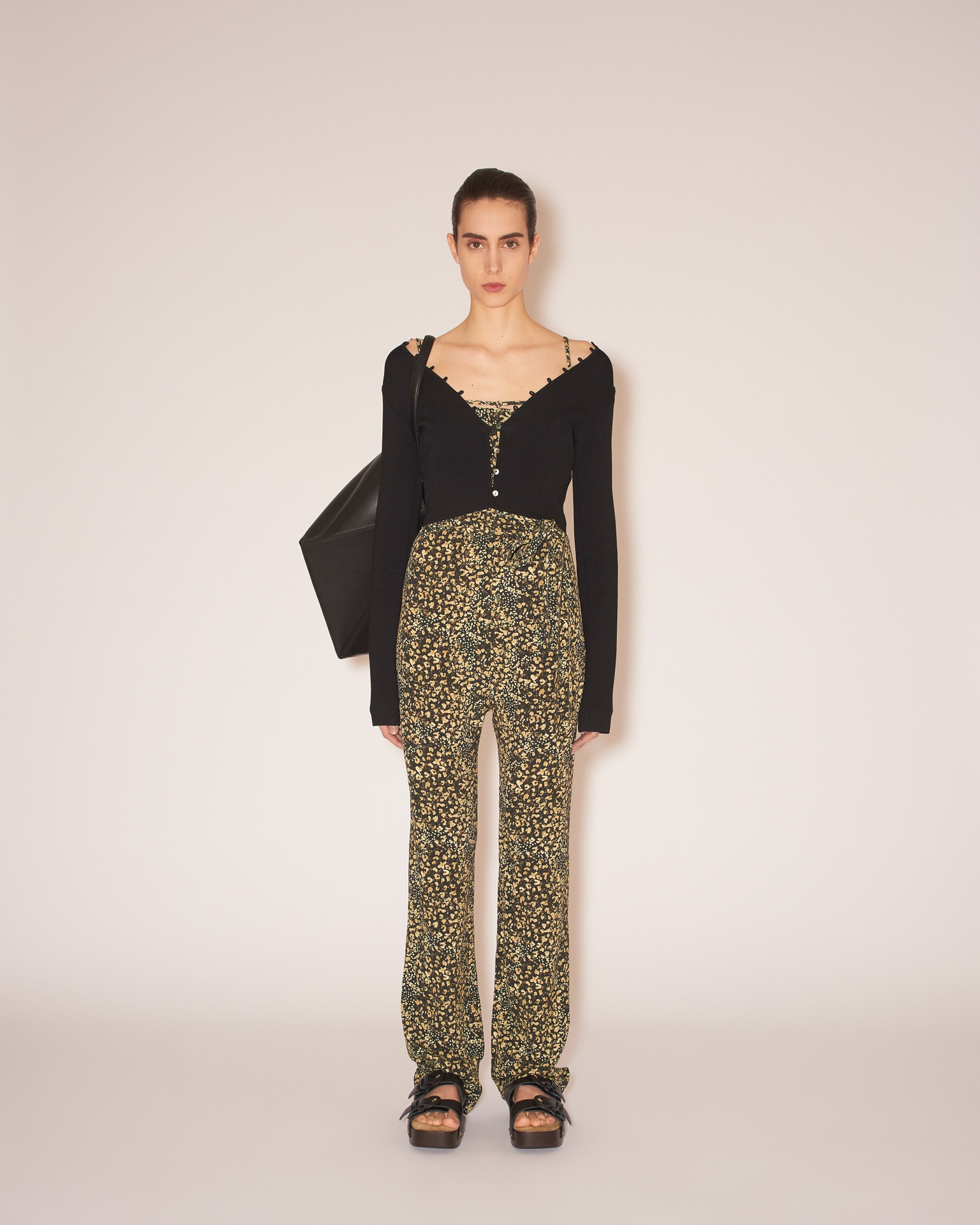 CADO - Crepe melange tie-waist jumpsuit - Tiny Leopard - 3