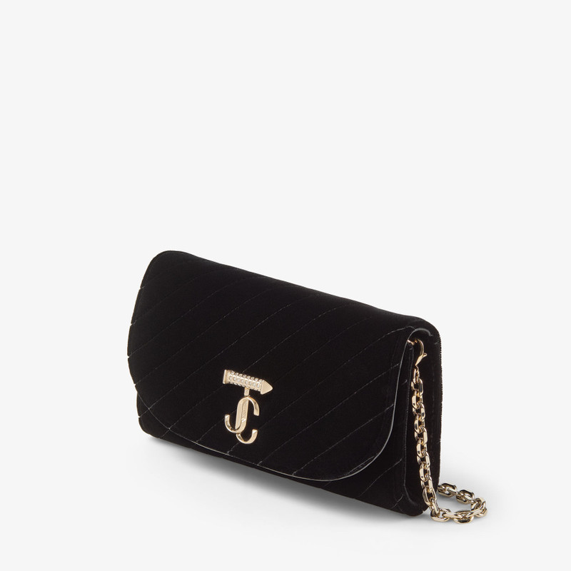 JIMMY CHOO Curve Wallet With Chain
Black Quilted Velvet Mini Bag with Crystal JC Bar outlook