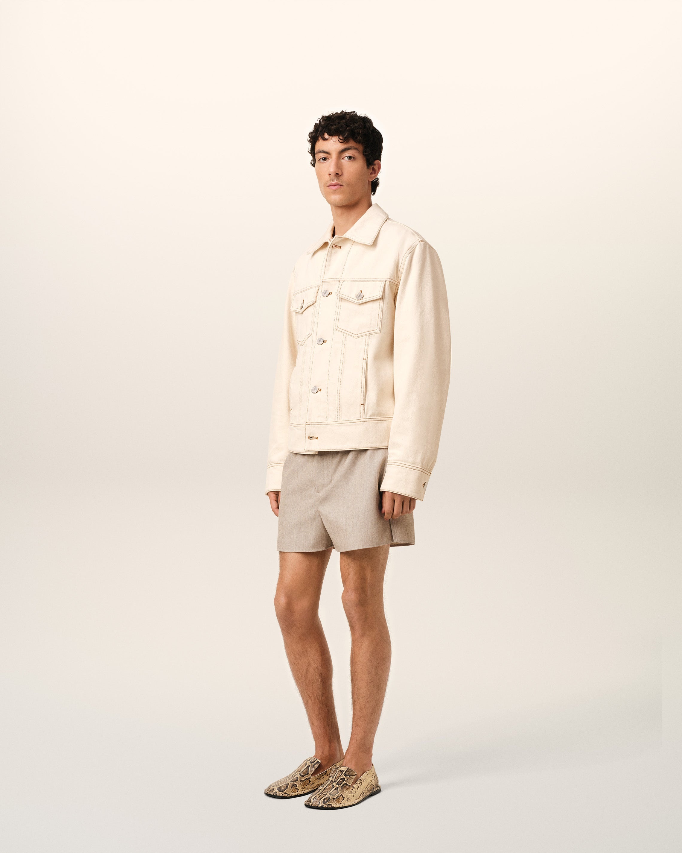 BEIGE COTTON AMI PARIS TRUCKER JACKET - 6