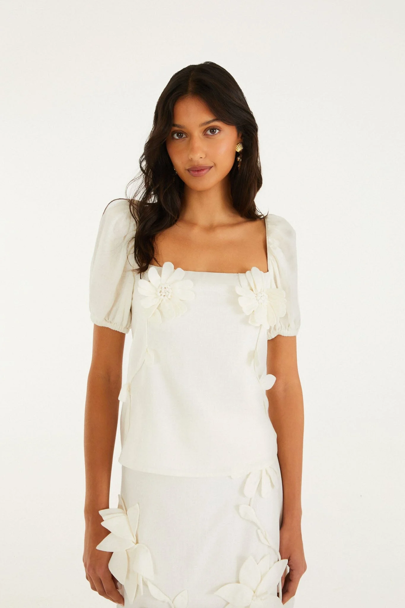Off-White 3D Flowers Puff Sleeve Blouse - 1
