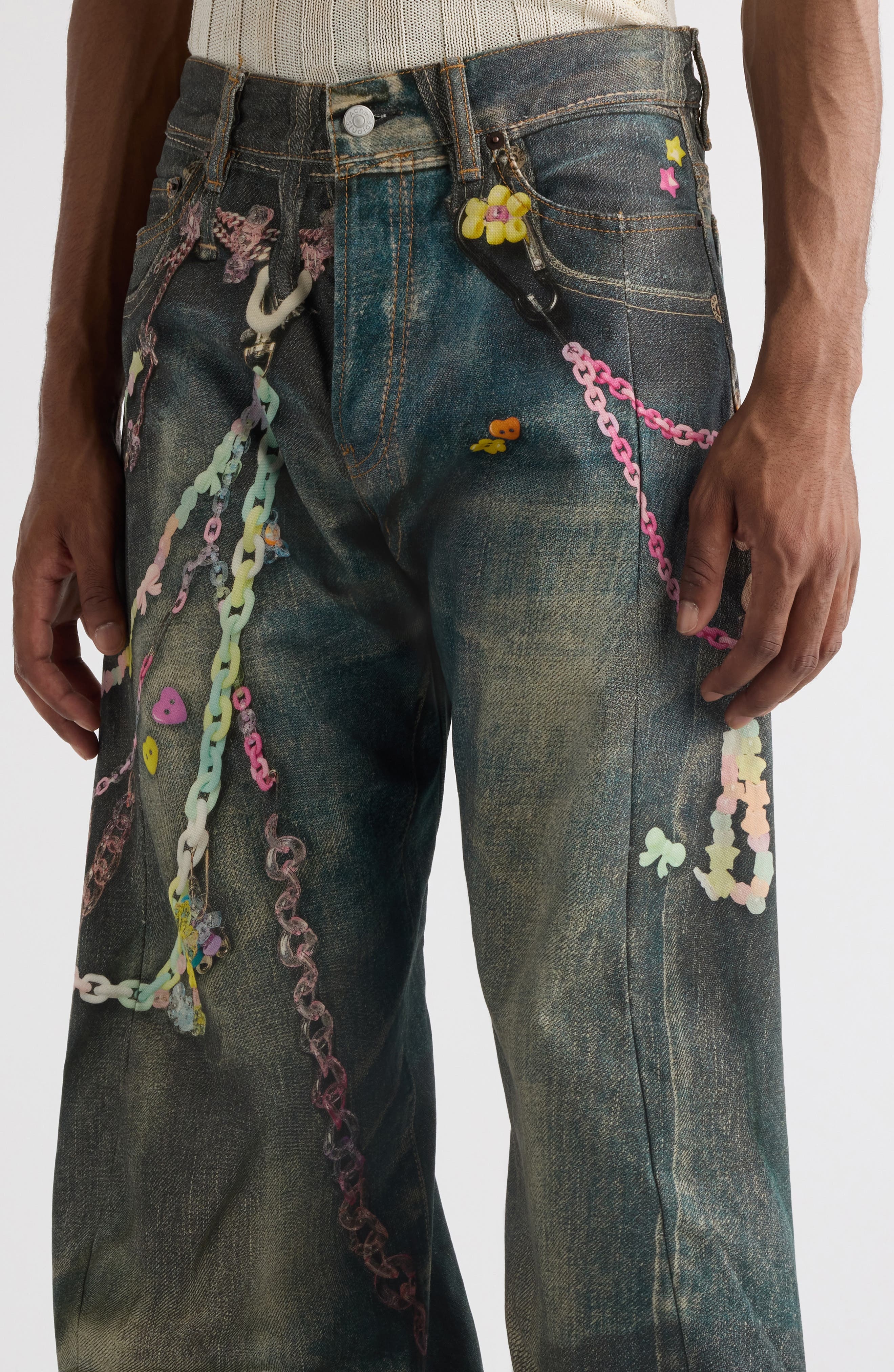 Acne Studios Trompe L'Oeil Baggy Wide Leg Cotton Canvas Pants in Mid Blue at Nordstrom - 5