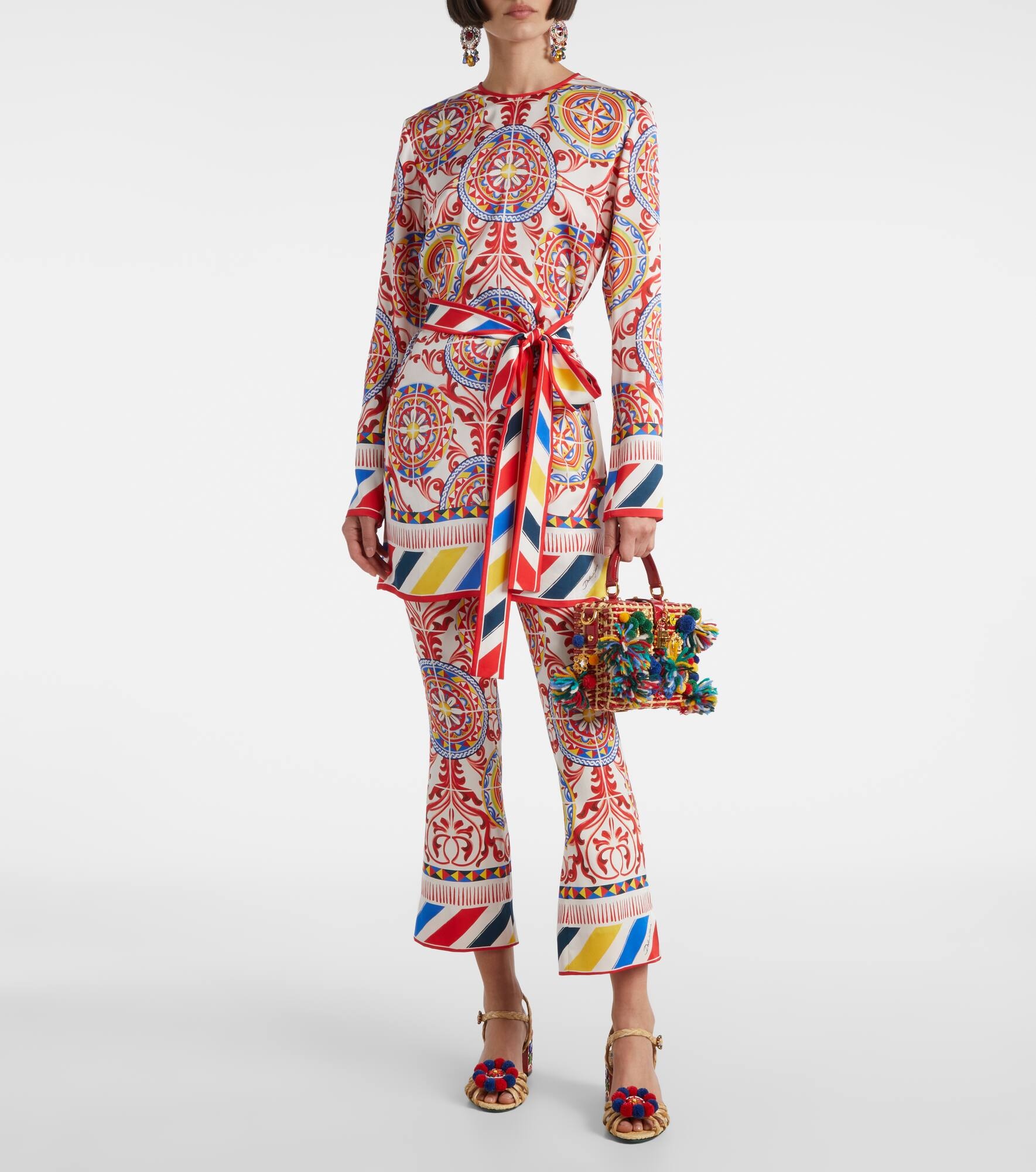 Cropped printed silk-blend flared pants - 2