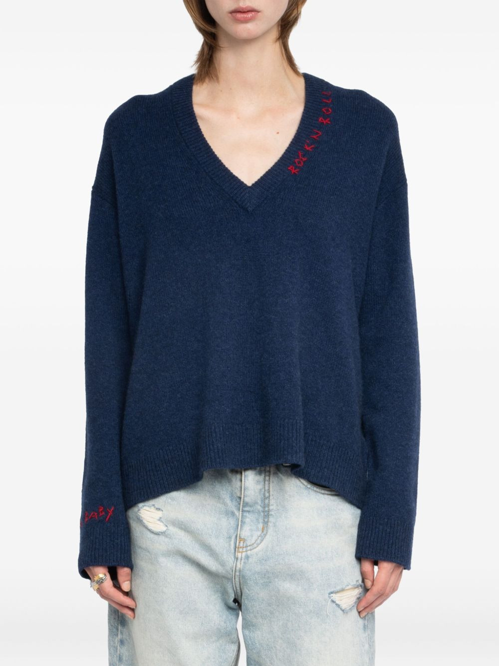 Miky embroidered V-neck sweater - 3