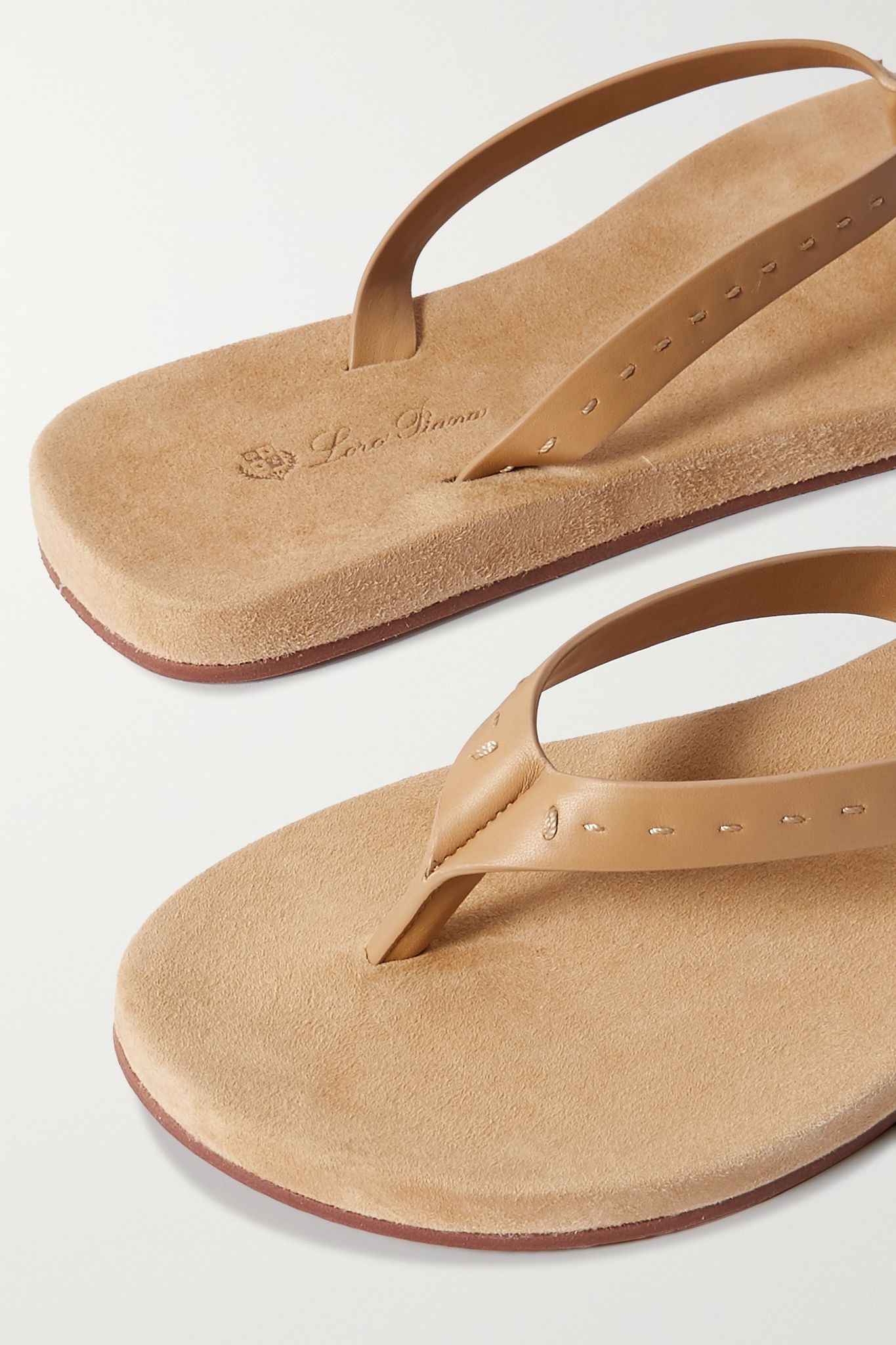 My LP topstitched leather-trimmed suede flip flops  - 5