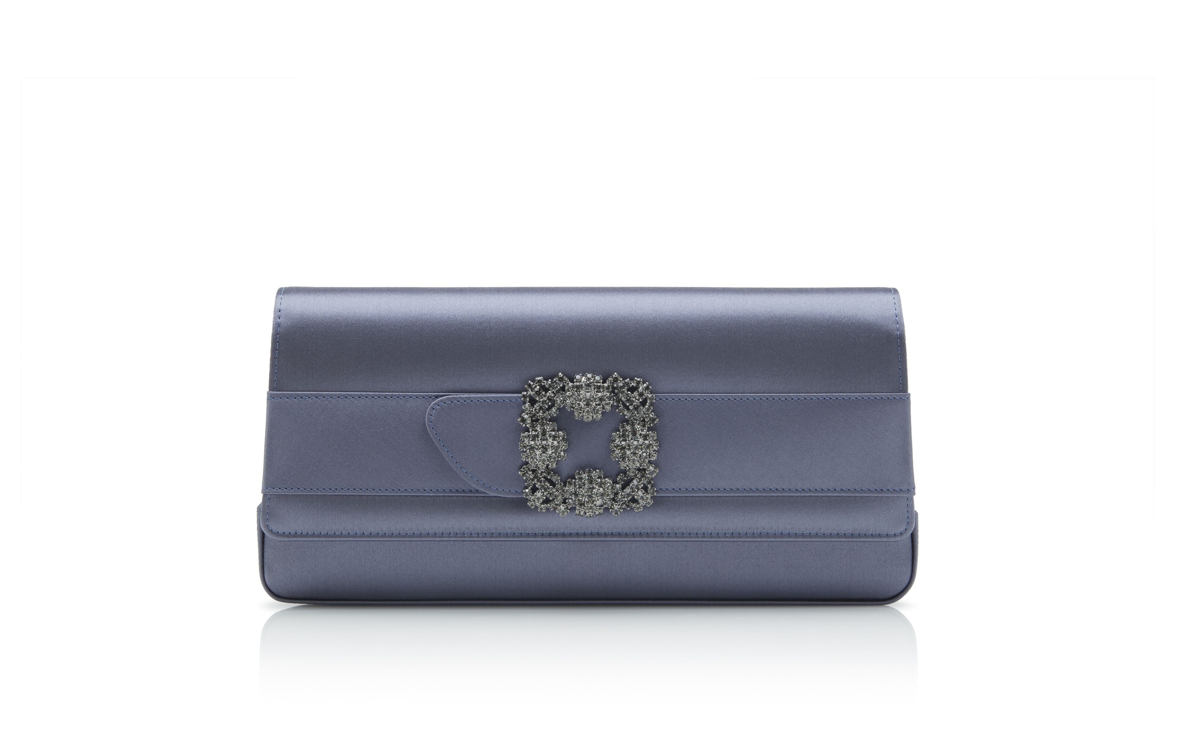 Grey Satin Jewel Buckle Clutch - 1