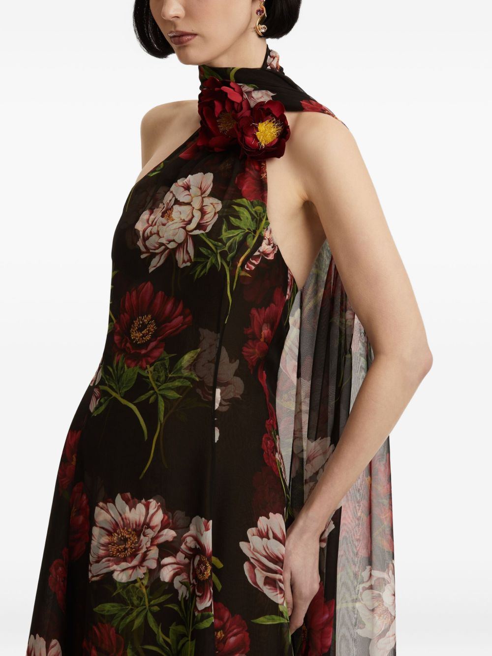 floral-print one-shoulder maxi gown - 5