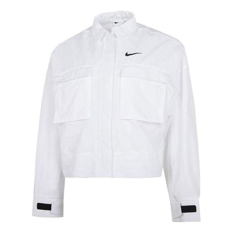 (WMNS) Nike AS W Nike Sportswear ESSNTL WVN JKT Jacket FIELD White DM6244-100 - 1