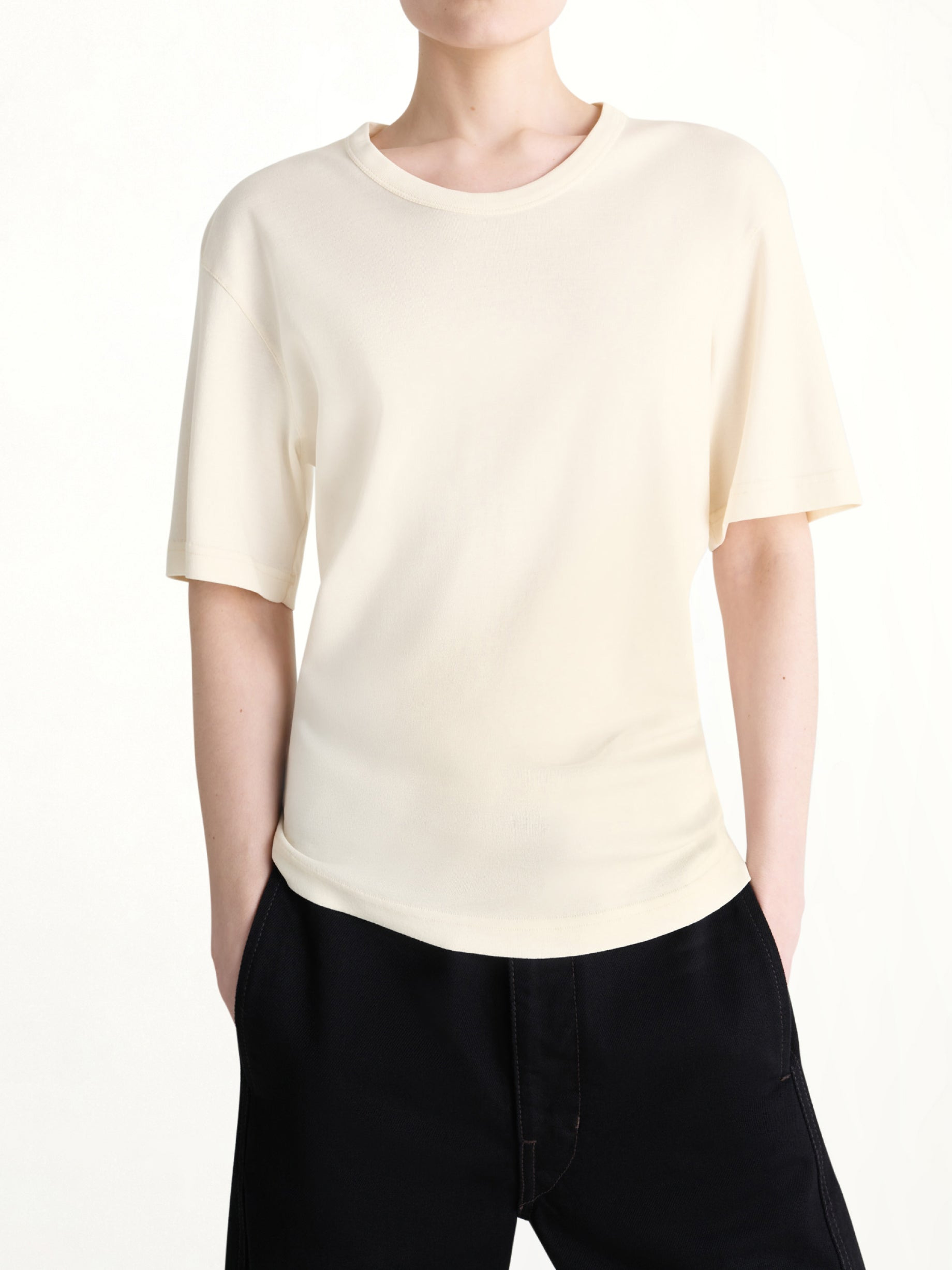 Rib SS T-Shirt in Light Cream - 3