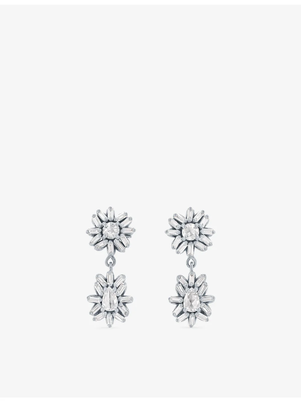 Rose-Cut 18ct White-Gold And 1.1ct Diamond Earrings - 1