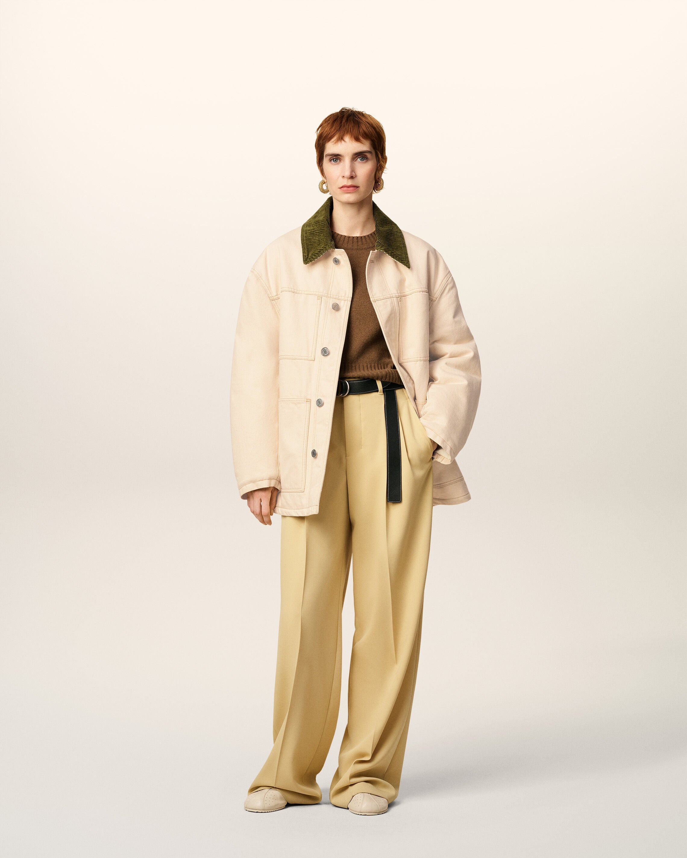 WHITE COTTON PADDED WORKER JACKET - 2