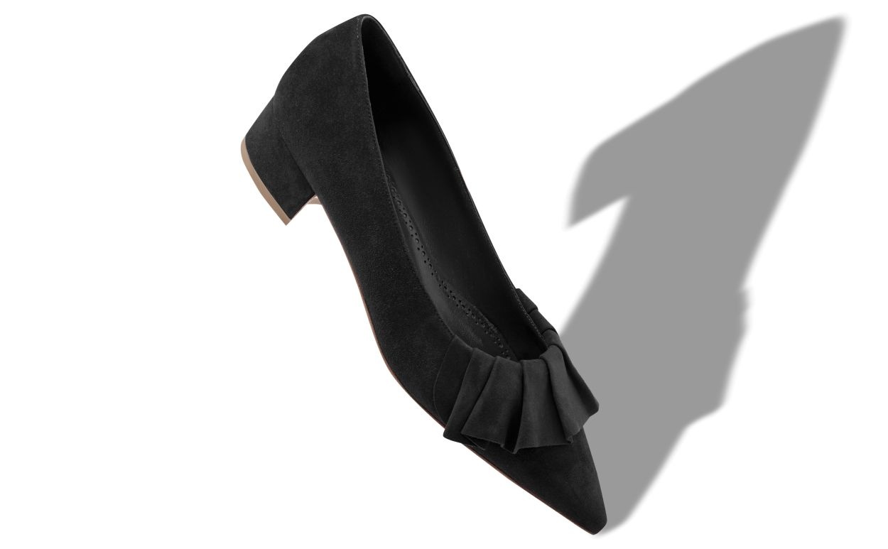 Black Suede Ruffled Pumps - 2