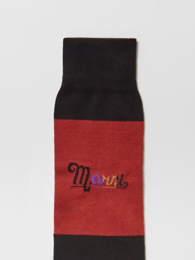 BLACK AND RED STRIPED COTTON RAINBOW LOGO INTARSIA SOCK - 3