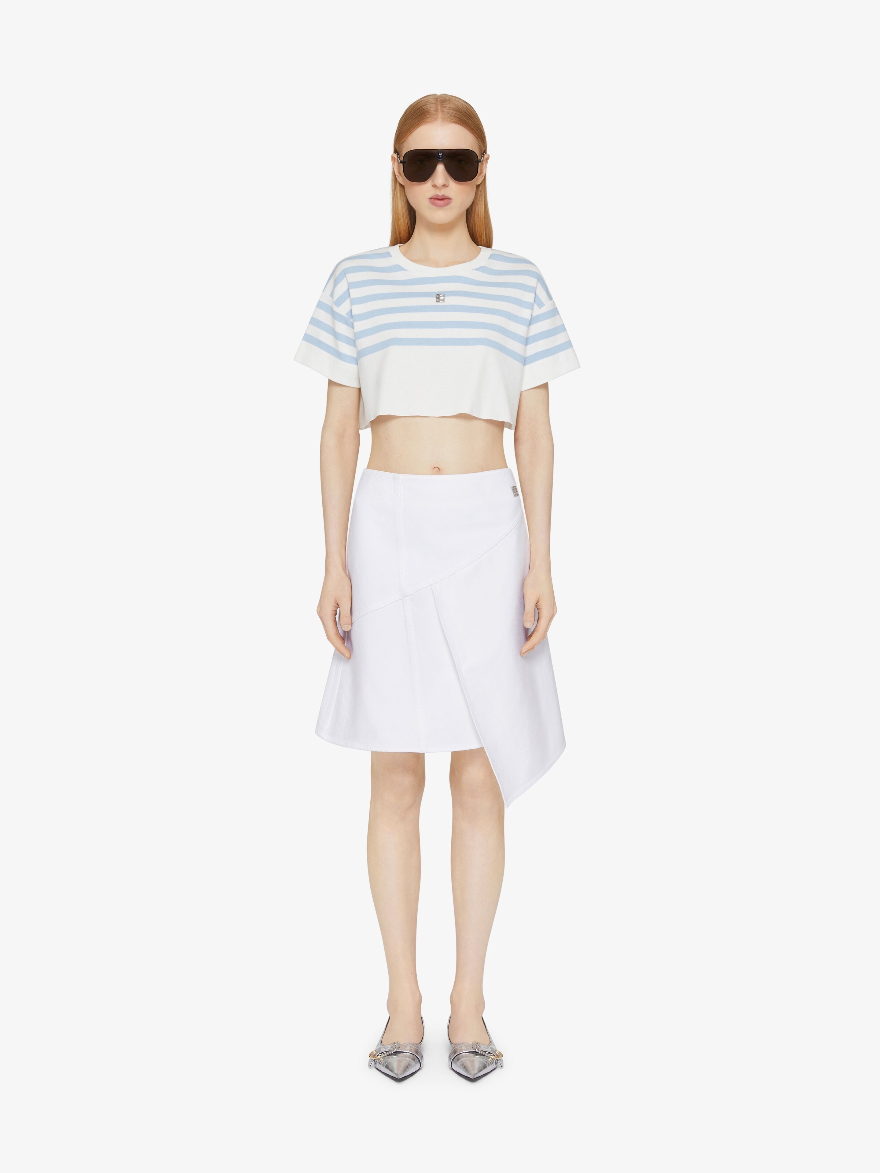 STRIPED CROPPED T-SHIRT IN COTTON 4G DETAIL - 2