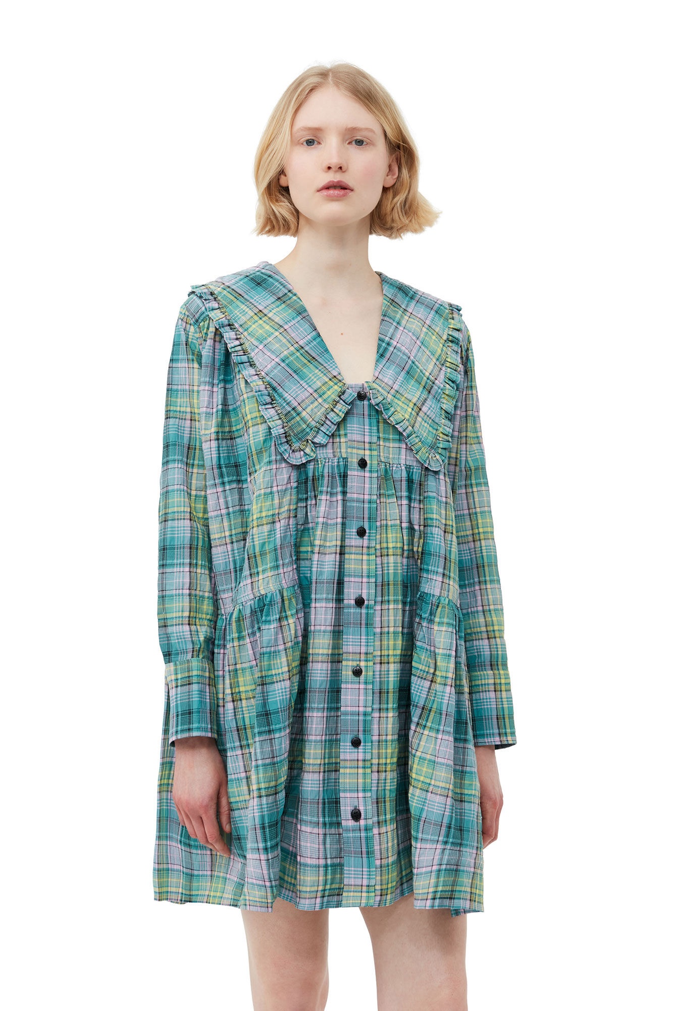 SEERSUCKER CHECK WIDE SHIRT DRESS - 6