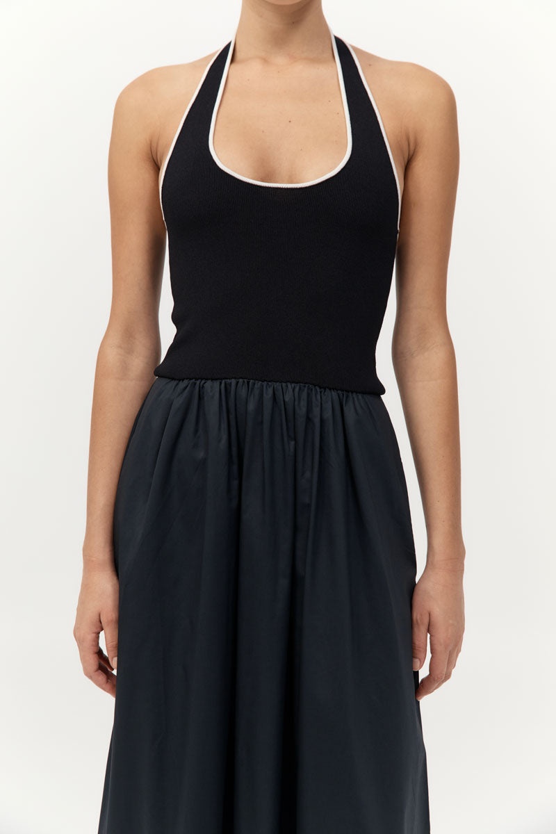 Halter Gathered Dress - Black - 3