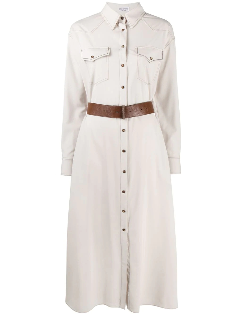 contrast stitching shirt dress - 1