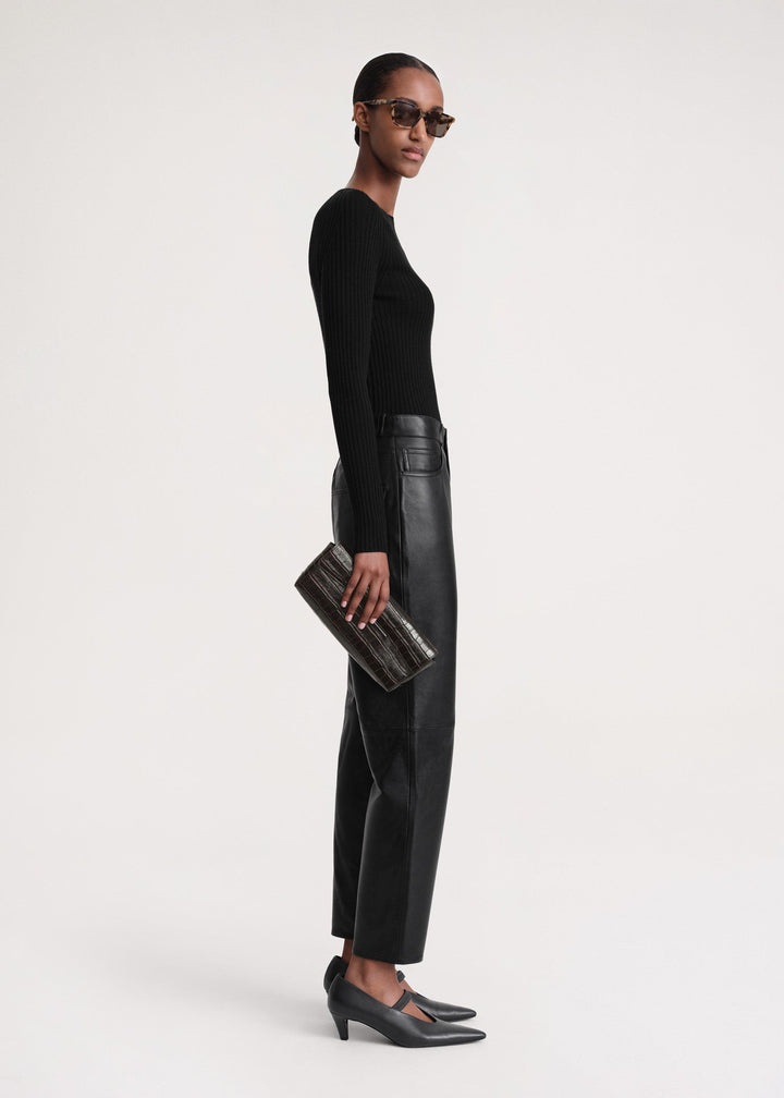 Tapered leather trousers black - 3