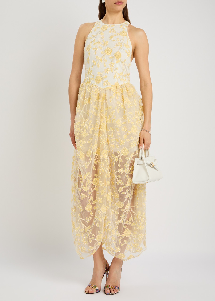 Rotate Birger Christensen Floral-embellished Tulle Midi Dress - 4