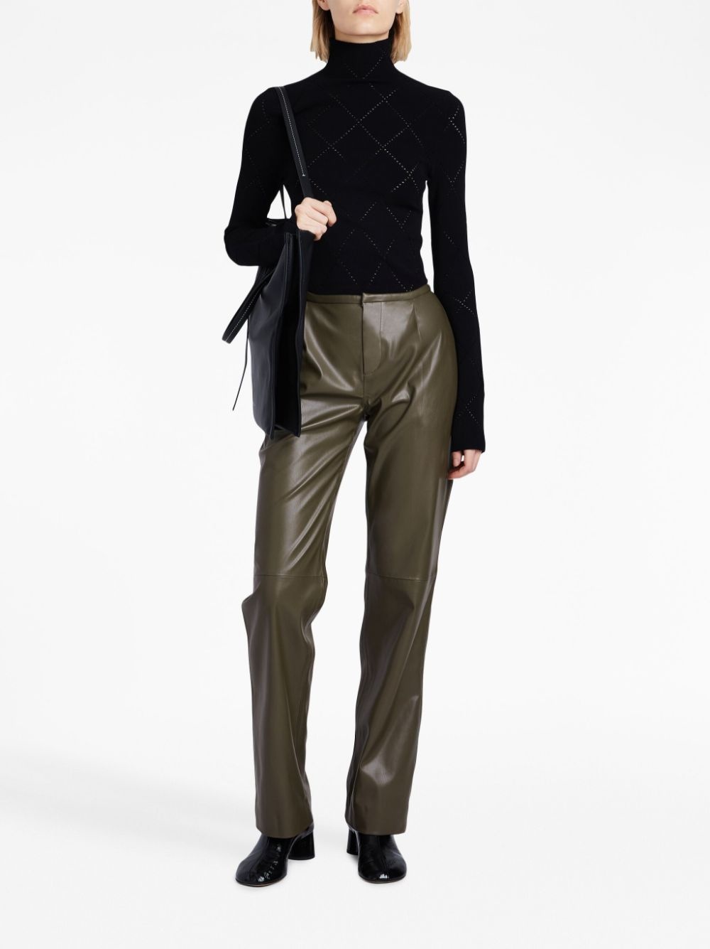 faux-leather straight-leg trousers - 2