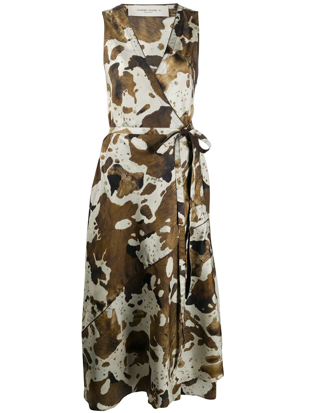 cow hide-print sleeveless wrap dress - 1