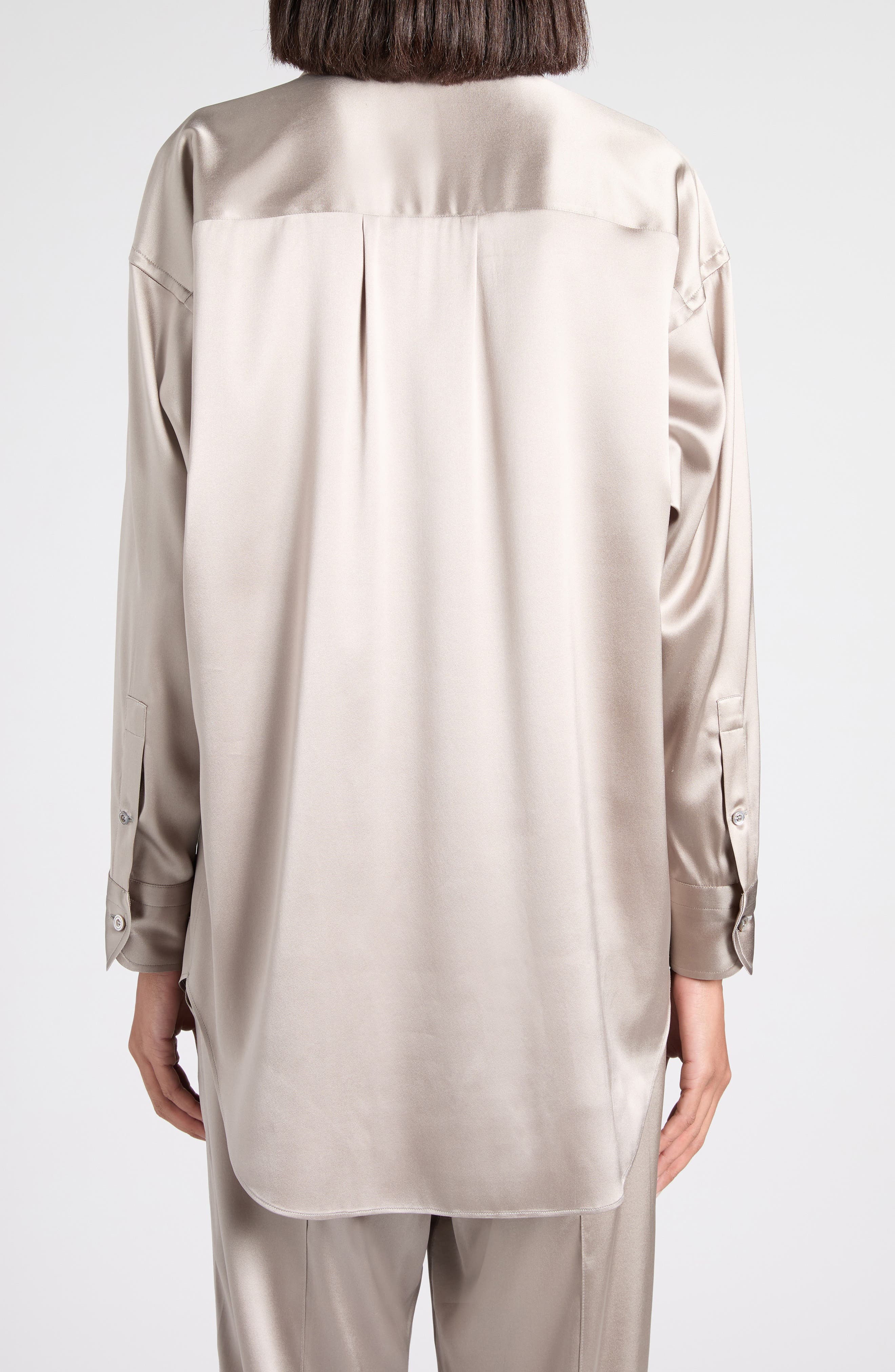 TOM FORD Relaxed Fit Stretch Silk Satin Blouse in Ig606 Dark Silver at Nordstrom - 2